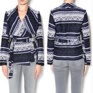Jack BB Dakota Viggo Jacquard Southwestern Print Aztec Wrap Blanket Jacket Coat